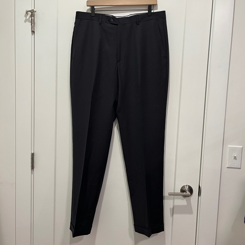 Santorelli Romeo Luxury Serge Navy Blue Wool Dress Pants Mens 36 Cuffed Italy